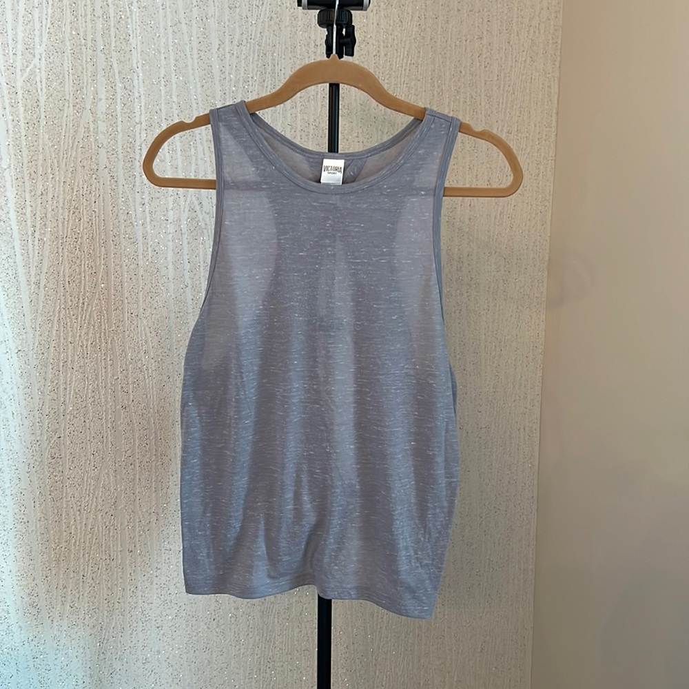 Victoria Sport Tank Heathers Grey. Medium. Open Back.